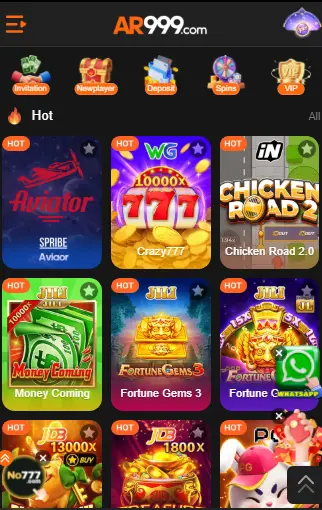 ar999 game application provides a variety of casino style game within the application